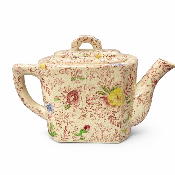 Chintz Japanese Teapot Crackle Glaze Floral Square Shape Made in Japan Vtg 3.5" - Picture 3 of 8
